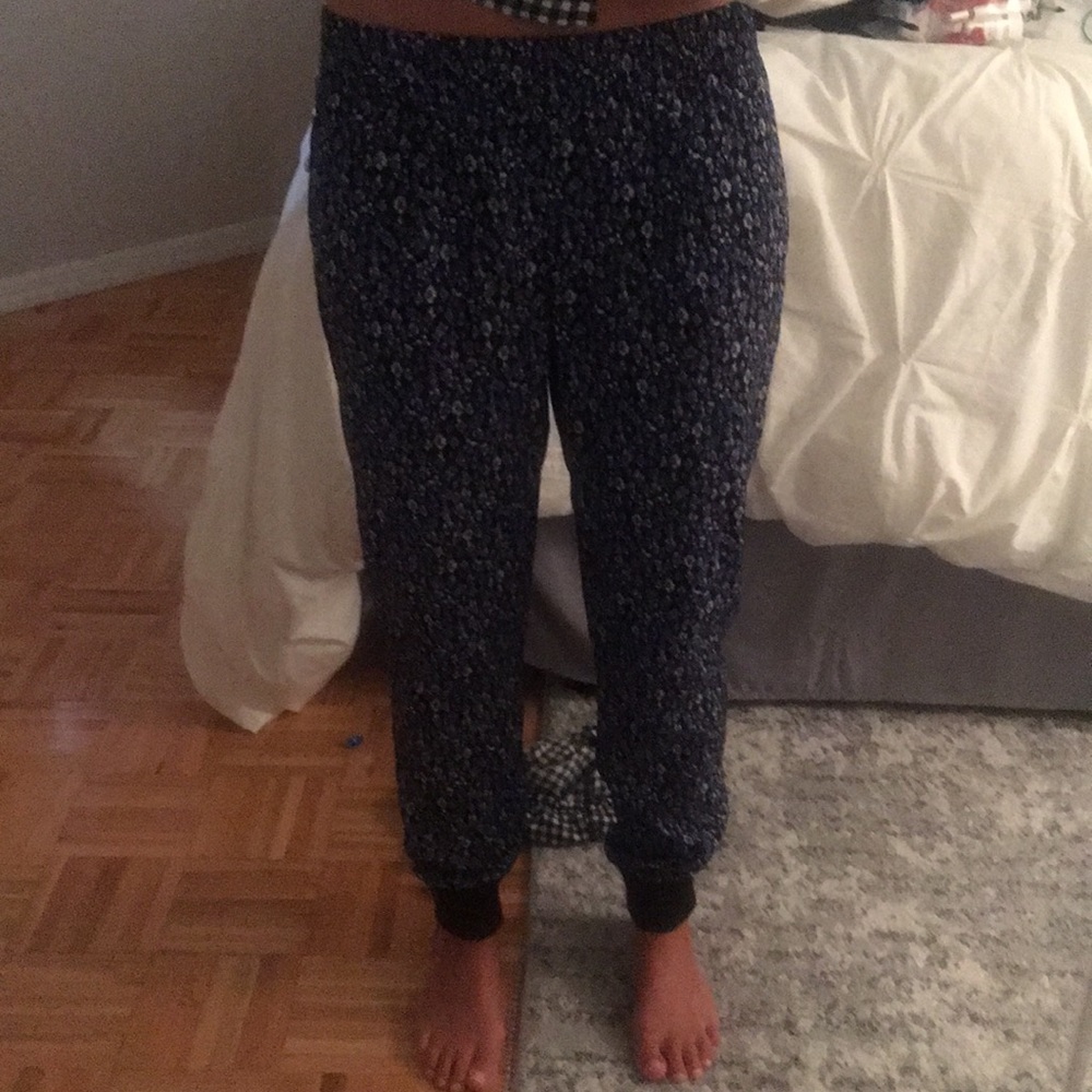 Blue floral silk pants